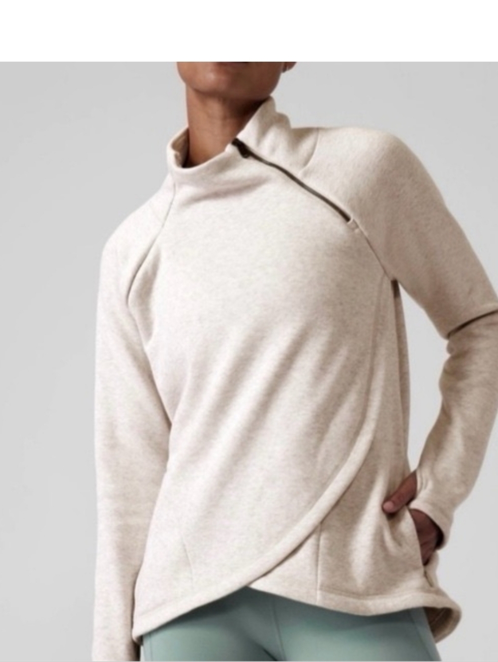 Athleta Cozy Karma Pullover Top Heathered Oatmeal Medium